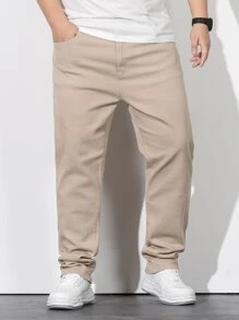 Manfinity Homme Nam Quần legging thẳng Bông Túi nghiêng - Màu be - Xem 7