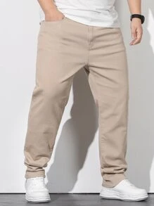 Manfinity Homme Nam Quần legging thẳng Bông Túi nghiêng - Màu be - Xem 8