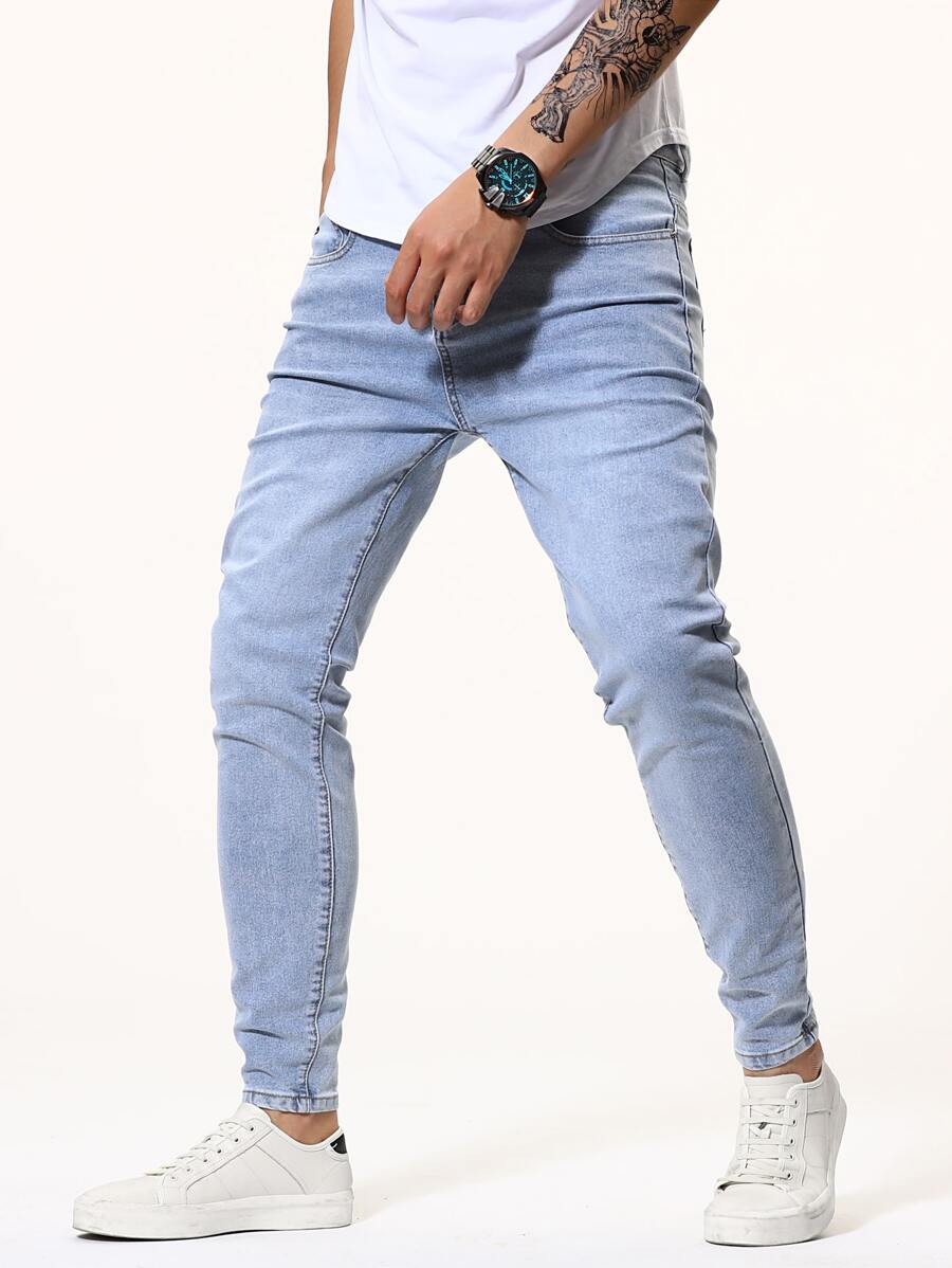 Manfinity Men Slant Pocket Skinny Jeans - Light Wash - View 1