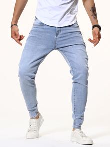 Manfinity Men Slant Pocket Skinny Jeans - Light Wash - View 6