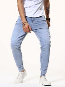 Manfinity Men Slant Pocket Skinny Jeans - Light Wash - View 8