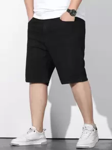 Manfinity Men Plus Slant Pocket Denim Shorts - Black - View 1