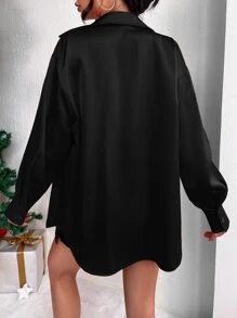 SHEIN Unity 素色口袋貼布弧形下擺襯衫