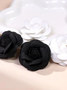 4pcs Toddler Girls Flower Decor Hair Clip - Black and White - View 2