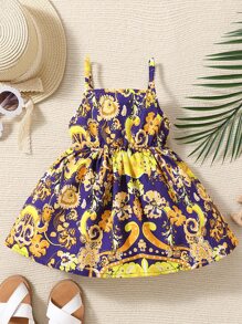 嬰兒巴洛克風格圖案吊帶洋裝 - 彩色 - 查看 2