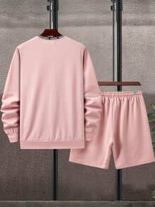 Manfinity Homme Men Crown & Letter Graphic Sweatshirt & Shorts - Baby Pink - View 2