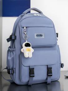 經典款純色超大容量多口袋學校背包與旅行背包套裝 - 藍色 - 查看 1