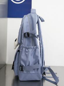 經典款純色超大容量多口袋學校背包與旅行背包套裝 - 藍色 - 查看 3