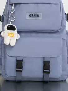 經典款純色超大容量多口袋學校背包與旅行背包套裝 - 藍色 - 查看 7