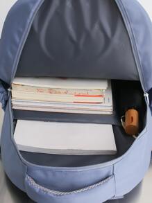 經典款純色超大容量多口袋學校背包與旅行背包套裝 - 藍色 - 查看 6