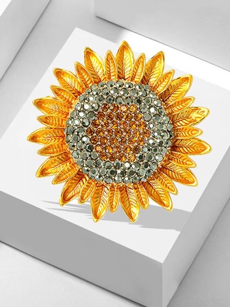 Rhinestone Decor Sunflower Design Brooch