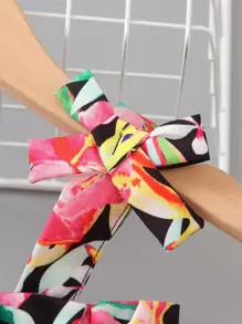 小女童印花荷葉邊肩上打結吊帶洋裝