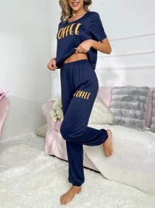 Set homewear con estampado de letra - Azul Marino - Ver 3