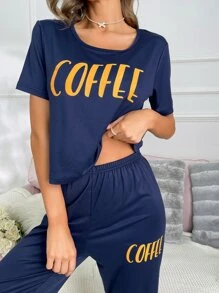 Set homewear con estampado de letra - Azul Marino - Ver 4