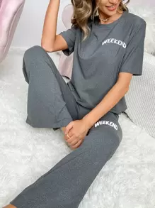 Set homewear con estampado de letra - Gris - Ver 1