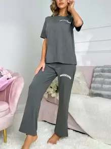 Set homewear con estampado de letra - Gris - Ver 4