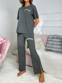 Set homewear con estampado de letra - Gris - Ver 3