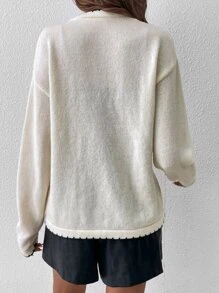 SHEIN Privé Cárdigan ribete en contraste de hombros caídos - Blanco - Ver 2