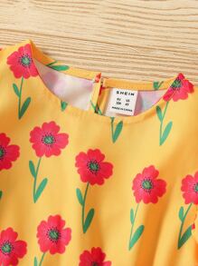 小女童印花泡泡袖洋裝和前繫帶網紗洋裝