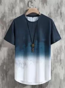 Manfinity LEGND Men Ombre Print High Low Hem Tee - Blue and White - View 1