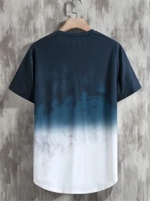 Manfinity LEGND Men Ombre Print High Low Hem Tee - Blue and White - View 2