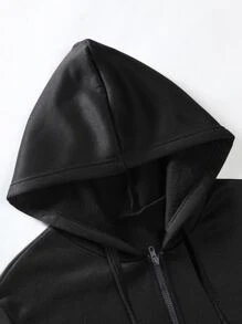 Manfinity Men Letter Graphic Zip Up Thermal Lined Drawstring Hoodie Without Tee - Black - View 3