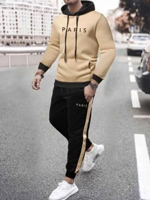 Manfinity Hypemode Men Letter Graphic Drawstring Hoodie & Joggers - Multicolor - View 3