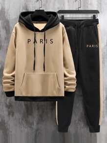 Manfinity Hypemode Men Letter Graphic Drawstring Hoodie & Joggers - Multicolor - View 1