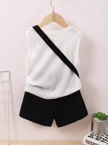 SHEIN Young Boy Tank Top & Letter Graphic Shorts - Black and White - View 2