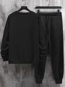 Manfinity Hombres Sudadera con estampado de letra & Pantalones deportivos de cintura con cordón - Negro - Ver 2