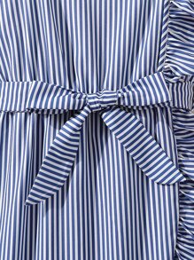 Chicas Vestido bajo cruzado de rayas de cuello asimétrico ribete con fruncido - Azul y blanco - Ver 5