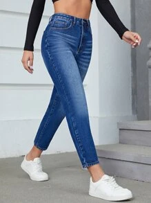 Slant Pocket Mom Fit Jeans - Medium Wash - View 1