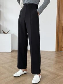 DAZY Solid Split Hem Suit Trousers - Black - View 1