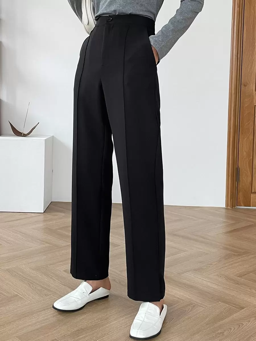 DAZY Solid Split Hem Suit Trousers - Black - View 1