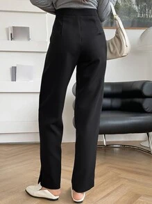 DAZY Solid Split Hem Suit Trousers - Black - View 2