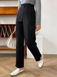 DAZY Solid Split Hem Suit Trousers - Black - View 3