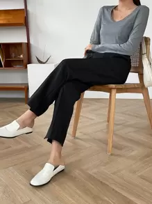 DAZY Solid Split Hem Suit Trousers - Black - View 4