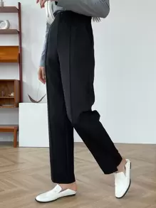 DAZY Solid Split Hem Suit Trousers - Black - View 7