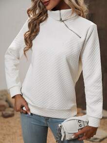 SHEIN LUNE Solid Quarter Zipper Sweatshirt - Apricot - View 5