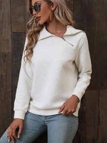 SHEIN LUNE Solid Quarter Zipper Sweatshirt - Apricot - View 1