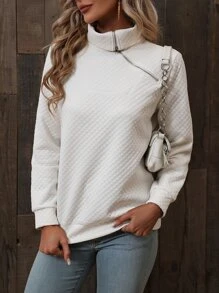 SHEIN LUNE Solid Quarter Zipper Sweatshirt - Apricot - View 6