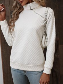 SHEIN LUNE Solid Quarter Zipper Sweatshirt - Apricot - View 3