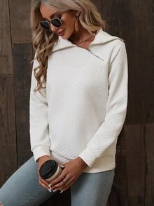 SHEIN LUNE Solid Quarter Zipper Sweatshirt - Apricot - View 4