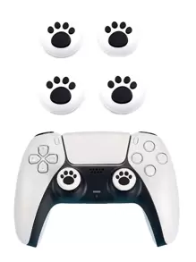 4pcs Paw Design Silicone Button Cover Compatible With PS4/PS5 - Black and White - View 1