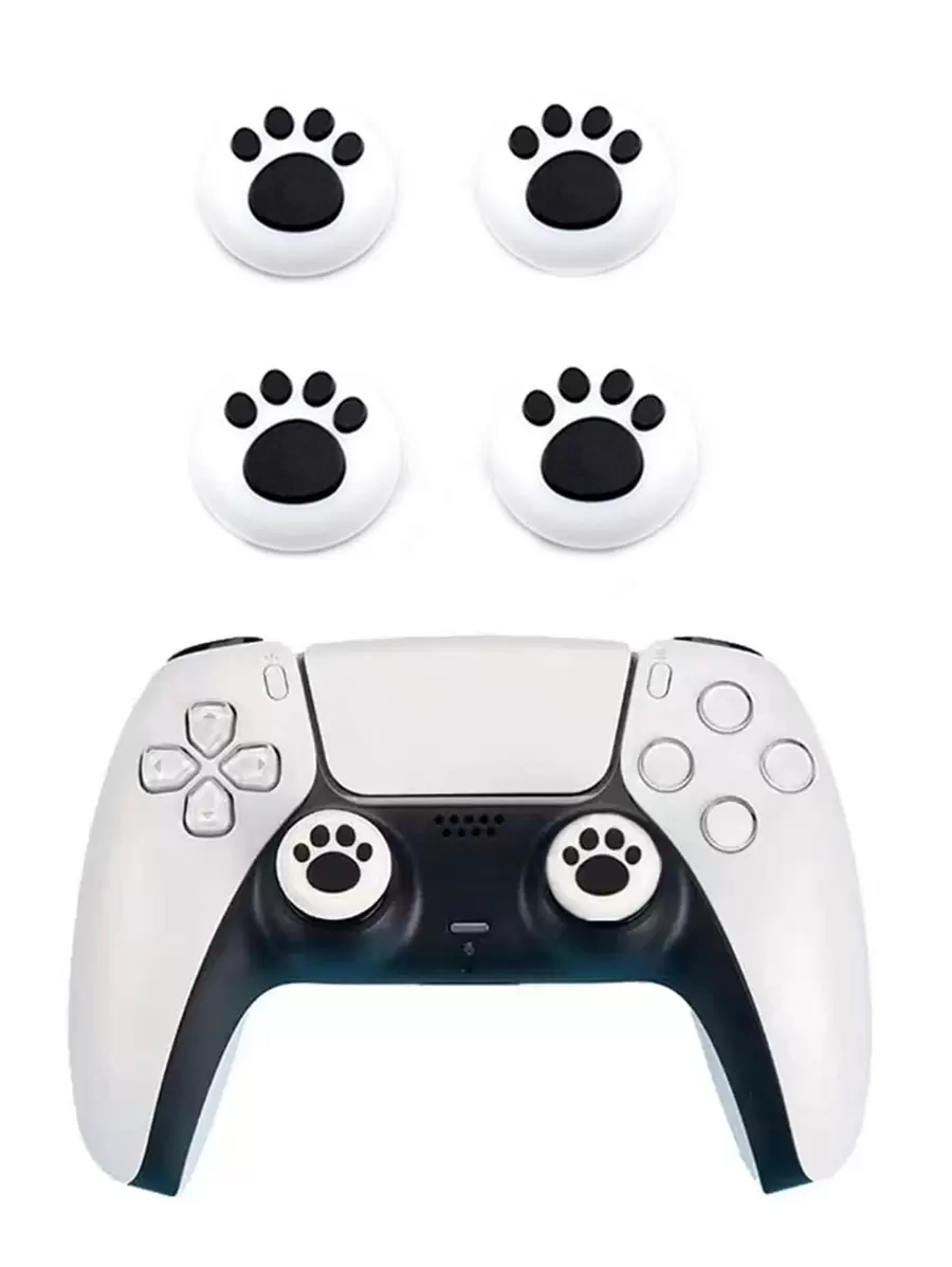 4pcs Paw Design Silicone Button Cover Compatible With PS4/PS5 - Black and White - View 1
