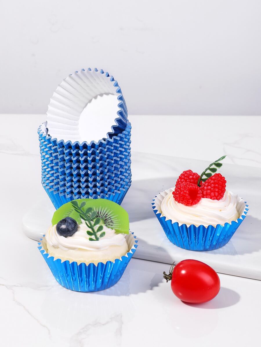 100pcs Blue Foil Cupcake Liners & Muffin Cups & Baking Cups For Baking