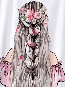 SHEIN LUNE Figure Graphic Batwing Sleeve Tee - White - View 3