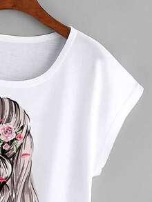 SHEIN LUNE Figure Graphic Batwing Sleeve Tee - White - View 4
