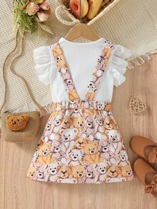 Odzież dwuczęściowa dla małych dziewczynek Zmarszczony Prążkowana Dzianina Haft Oczkowy Kreskówki Śliczny - Wielokolorowe - Zobacz 2