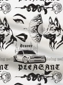 Manfinity EMRG Men Figure & Letter Graphic Short Sleeve Tee & Shorts, Going Out - Beige - View 4